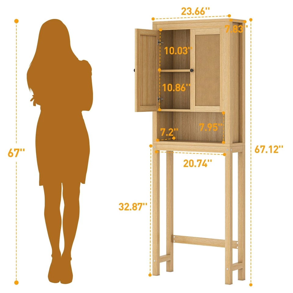 Gabinete de almacenamiento de ratán sobre el inodoro, organizador de baño sobre el inodoro con... Foto 4 de 4