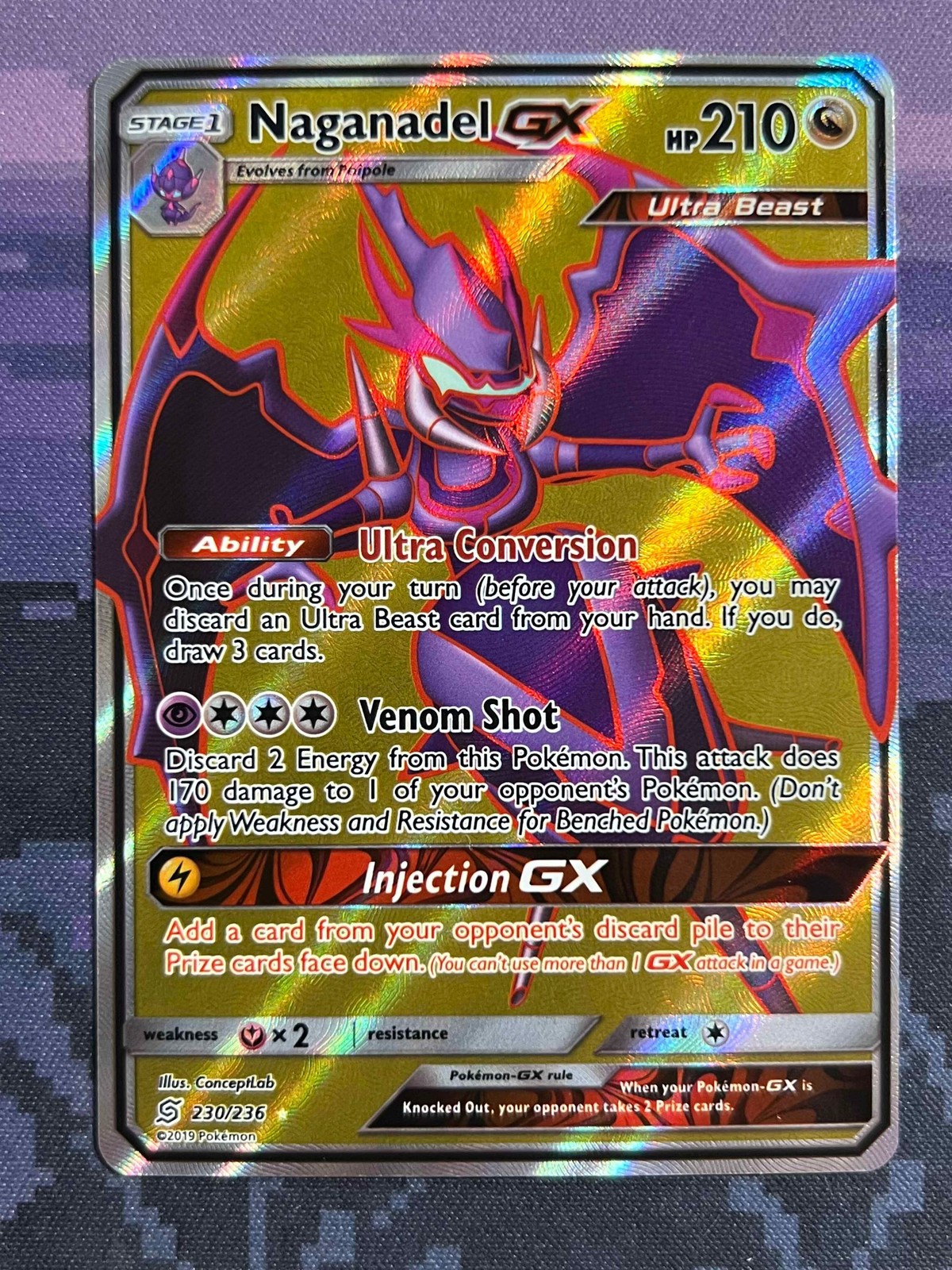 Naganadel GX 230/236 Pokemon Unified Minds Rare Ultra Near Mint Card NM 1