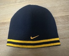 Nike Beanie Hat Youth Sports Winter Outdoors Blue/Yellow Reversible Striped