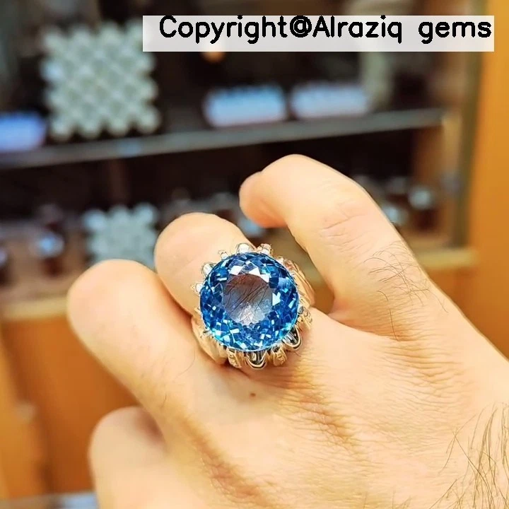 Natural London Blue Topaz Stone Silver Ring Real Swiss Blue Topaz Stone Ring - Image 4 of 4