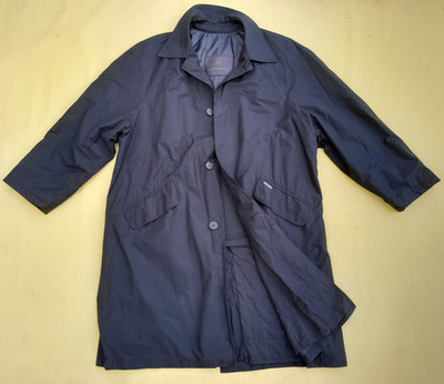 CARAMELO Trench Coat Mens L Slate Grey Wool Made Spain Vintage Mac Jacket