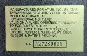 Atari 2600 Console System CX-2600 A (Untested)