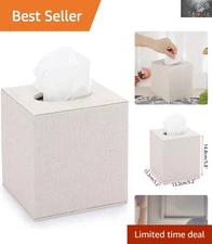Elegant Square Linen Tissue Box Cover with Magnetic Bottom for Modern Spaces