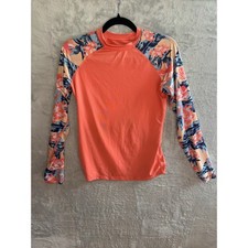 Rip Curl Womens Long Sleeve Rash Guard Coral Orange Tropical Floral UV Protect