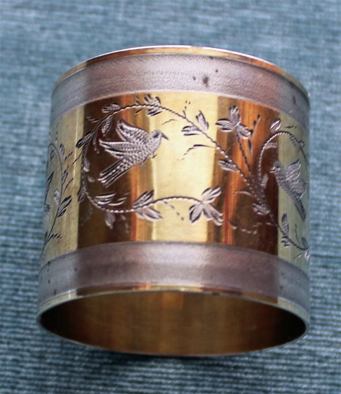 Antique American Coin Silver Napkin Ring,  Gold Washed