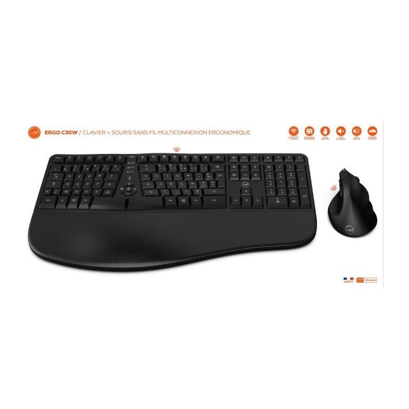 Clavier souris sans fil ergonomique noir MOBILITY LAB C30W pour bureau