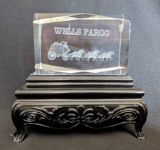 Wells Fargo Stagecoach 3D Laser Etched Glass Paperweight w/Light Up Stand