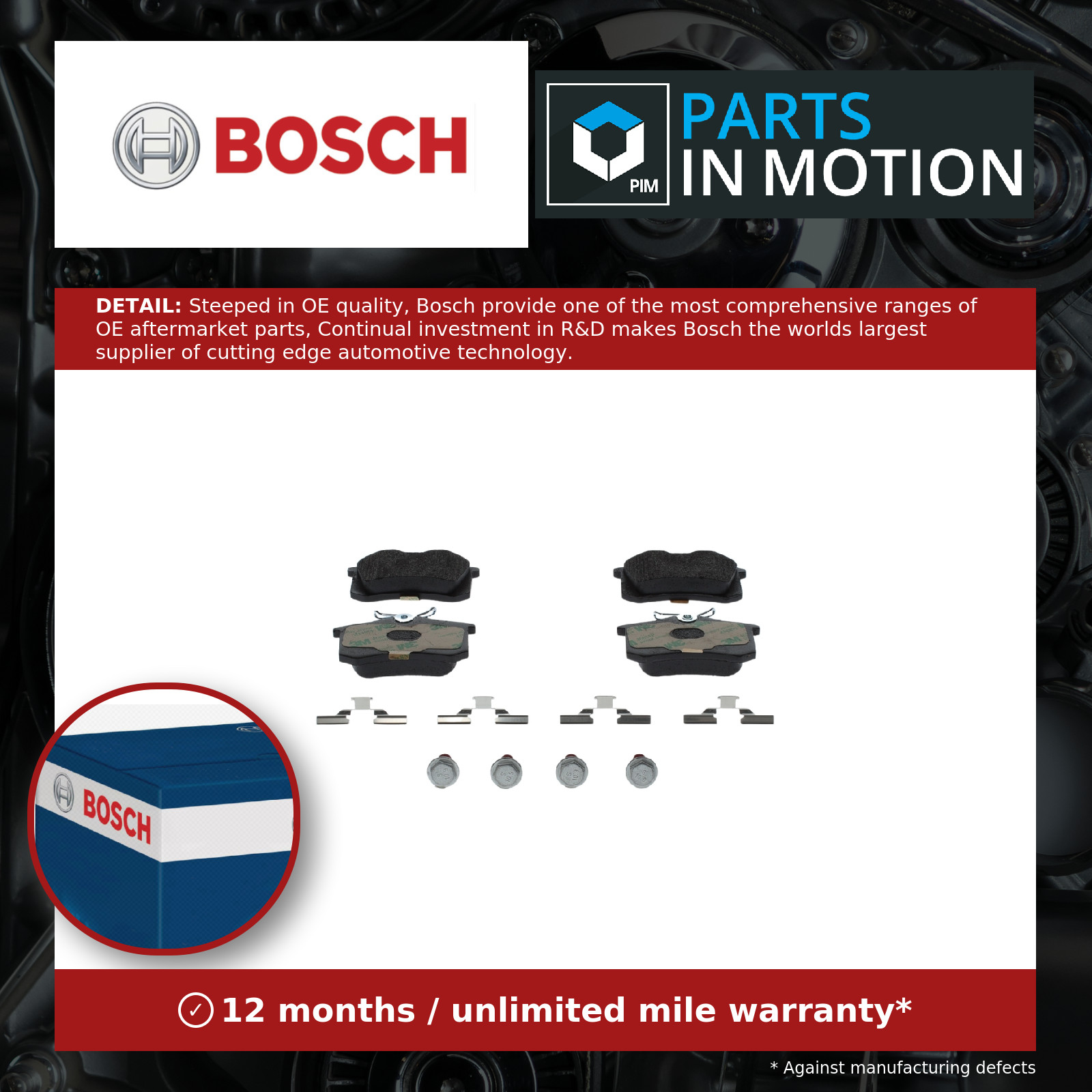 Brake Pads Set 0986494596 Bosch JZW698451 JZW698451A 1E0698451 1E0698451G BP617