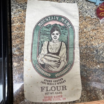 Vintage Mountain Mama Stone Ground 5lb Flour Bag Monte Vista CO