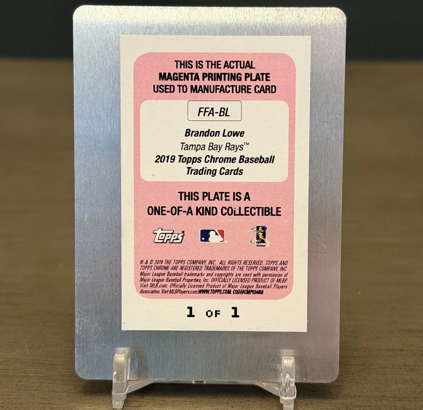 2019 Topps Chrome Brandon Lowe RC AUTO Freshman Flash FFA-BL PRINTING PLATE 1/1 view 2