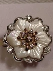 VTG Carved Flower White Mother Of Pearl Ring w/CZ Accents 925 FAS Sz 7
