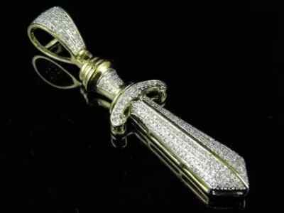 Real Moissanite Round Cut Cluster Sword Pendant 14k Yellow Gold Plated