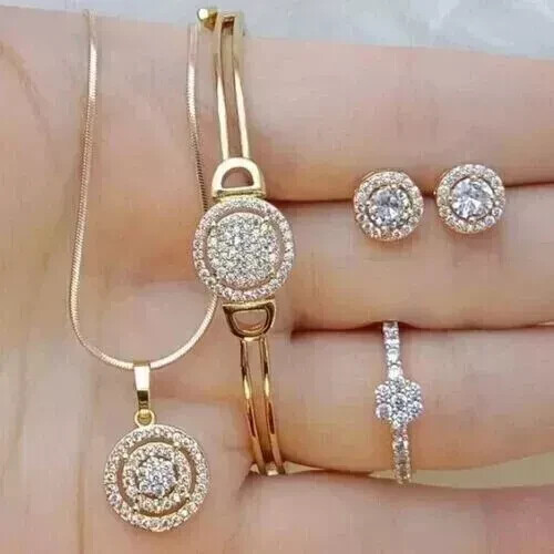 Valentine Gift Mix Jewelry 14K Yellow Gold Plated 3Ct Round Lab Created Diamond - Picture 3 of 5