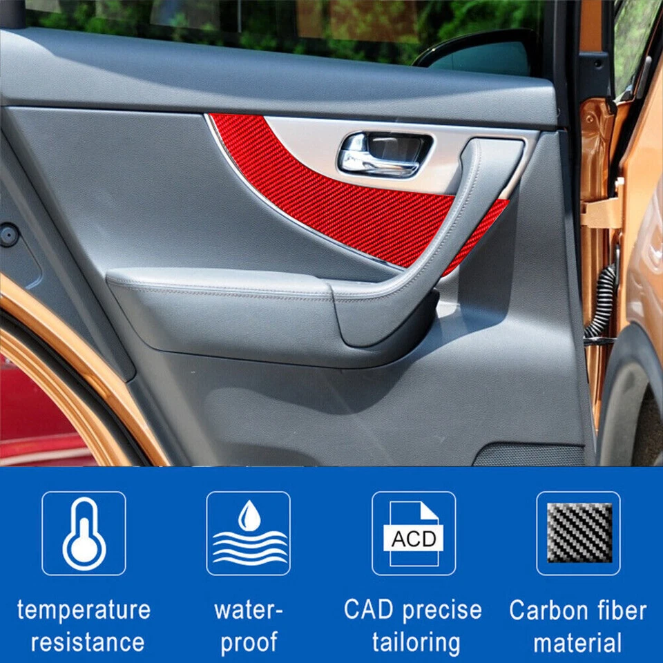 Cubierta interior del panel de la puerta trasera de fibra de carbono rojo para Infiniti FX35/37/50 QX70 Foto 4 de 4