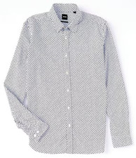 128 Hugo Boss Men's SZ XL Slim-Fit Roger Long-Sleeve Woven Shirt White Navy