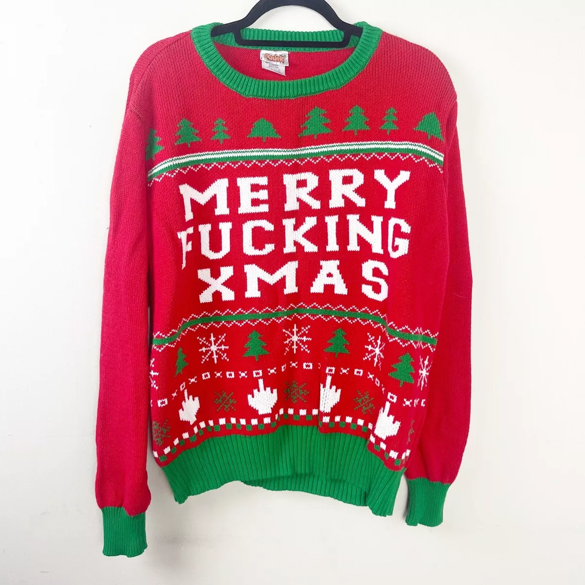 Spencer s Christmas ugly sweater Knitted Large Red green white Made in China 6