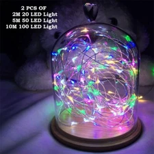 2 Sets 20-100 LED String Fairy Lights Copper Wire Battery Powered Waterproof