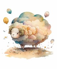 Lovely Cute Watercolor Sheep Wall Stickers Decals, Farm Animals Decor Vinyl W...
