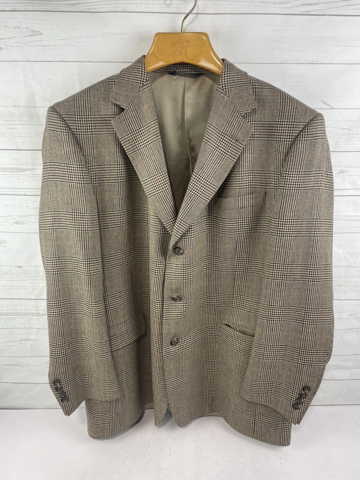 BURBERRY Cappotto Uomo Sportivo Giacca Blazer Beige CHECK Finestra 44R 3 Bottoni