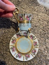 Vintage Japanese floral footed cup and saucer, vintage espresso cup, cabinet cup