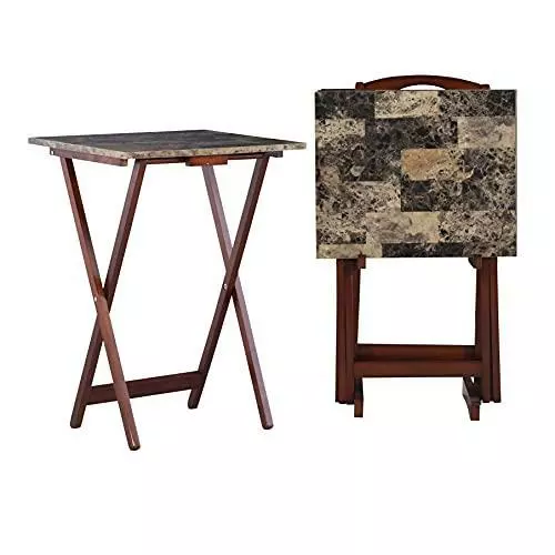 Linon Home Decor Tray Table Set Faux Marble Brown 880293500599