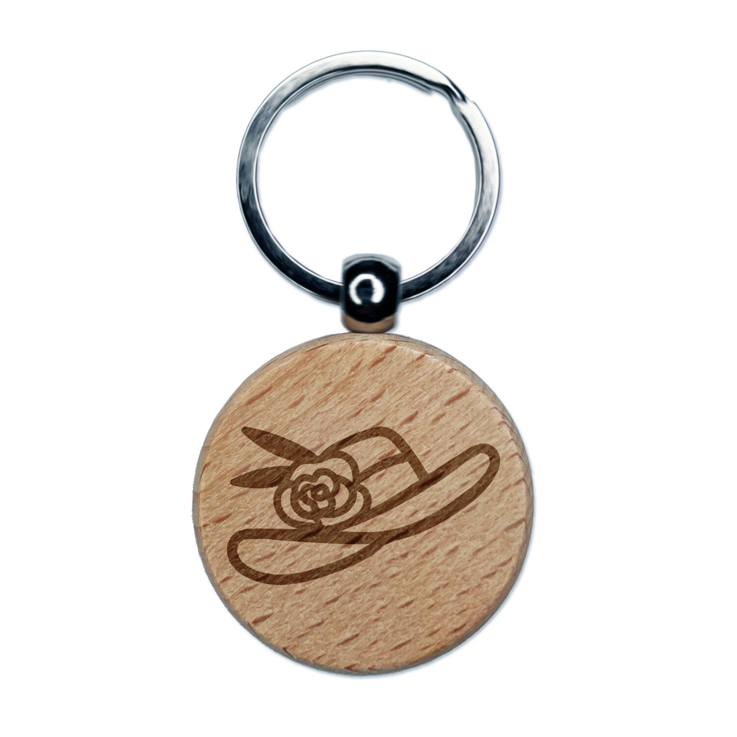 Southern Belle Wide Brim Hat Wooden Keychain Charm Engraved Tag