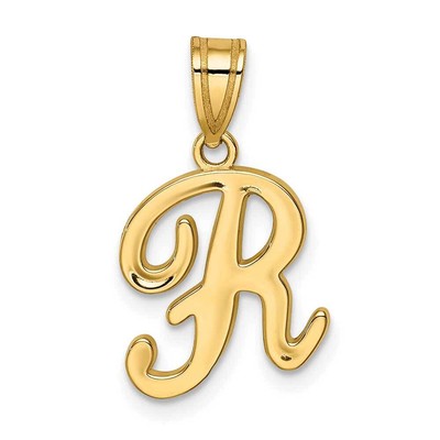 14K Gold Script Letter R Initial Pendant | eBay