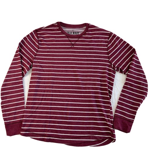 Old Navy Mens T Shirt Mens Size L Plum Red White Stripe - 第 1/7 張圖片