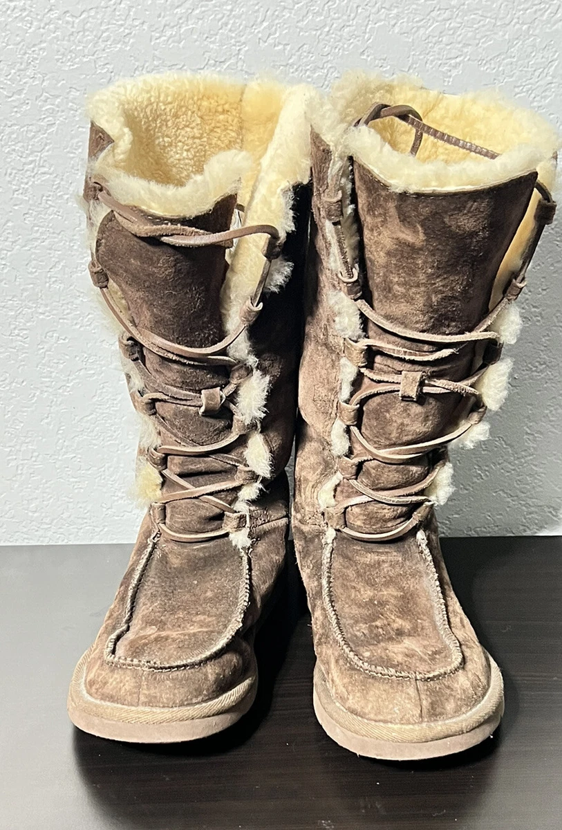 UGG Australia Brown Suede Leather Shearling Lace Up Boot 5190