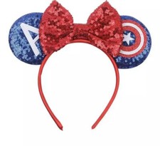 Captain America Minnie Mouse Sparkle Mickey Ears Marvel Avengers Bow HANDMADE