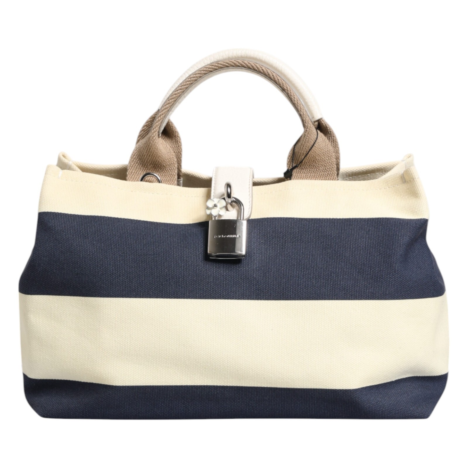 DOLCE & GABBANA Bag White Navy Striped Canvas Top Handle Tote Crossbody 2600usd