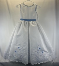 Forever Yours Girls White Blue Embroidered Accents Tutu Formal Dress Size 6