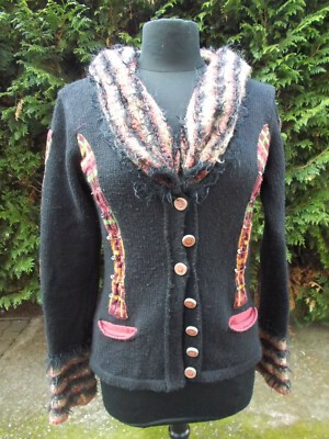 Pullover Knopf Weste Wolle/Acryl schwarz Save The Queen L 38/40 Anstecknadel Made Italy