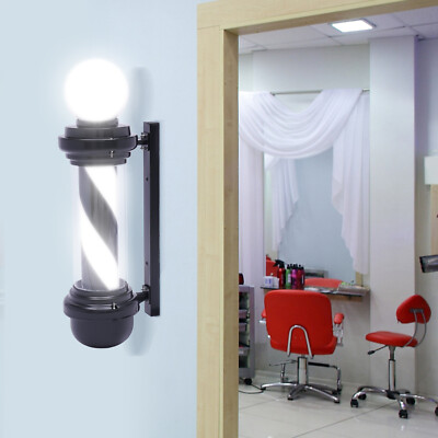 LED Barber Shop Stripes Wall Lamp Hair Salon Sign Barber Pole Rotating Light NEW