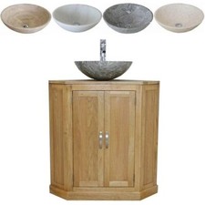 Bathroom Vanity Unit Oak Cabinet Corner Wash Stand & Marble Stone Basin 501BSBC