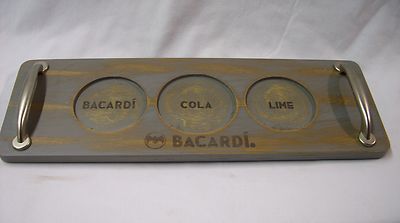 BACARDI RUM - COLA & LIME - 15'' WOOD BARWARE SERVING TRAY *NEW*