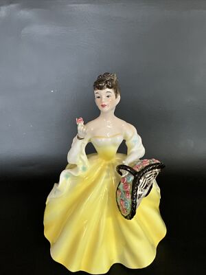 Vintage MCM 1960 SAMSON IMPORT CO.  LADY  IN A YELLOW DRASS PLANTER L403c
