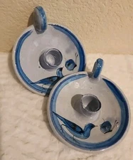 Mexican Pottery Tonala Candlesticks Blue Bird Butterfly Candlestick Holders