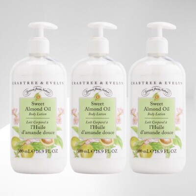 CRABTREE & EVELYN Body Lotion SWEET ALMOND OIL 16.9 oz - Lot of 3