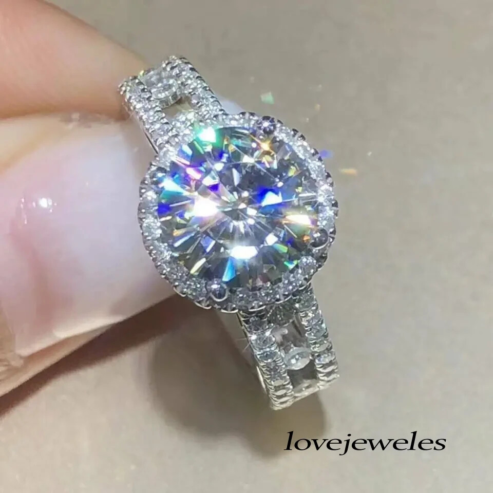 3.21CT Round Lab-Created Diamond Halo Engagement Wedding Ring 14K