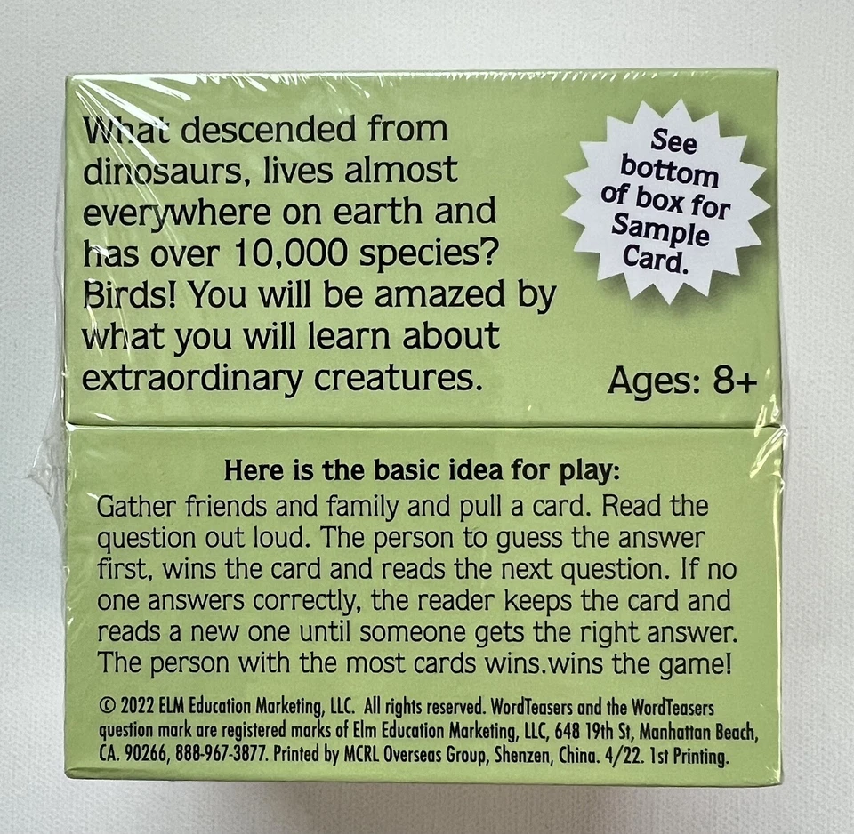 About Birds Conversation Starters Word Teasers Trivia Game Cards NEW  - Image 2 of 4