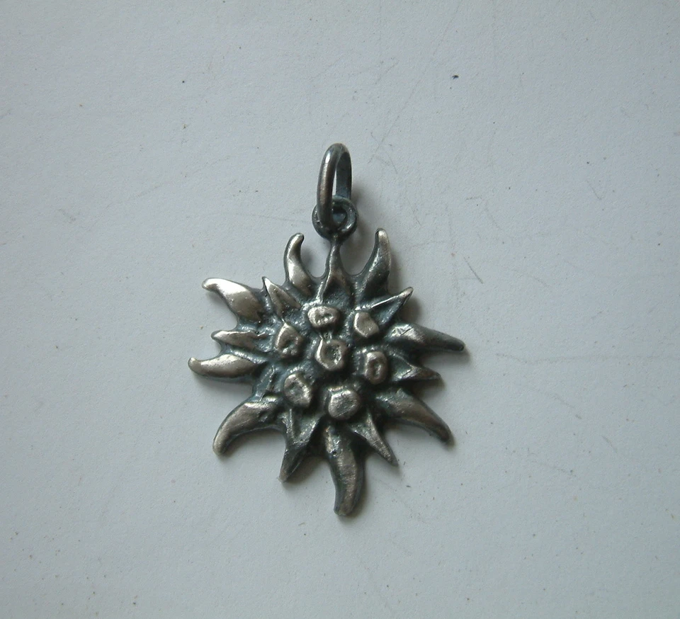Grande STELLA ALPINA . EDELWEISS ciondolo in ARGENTO 925 Brunito sterling silver
