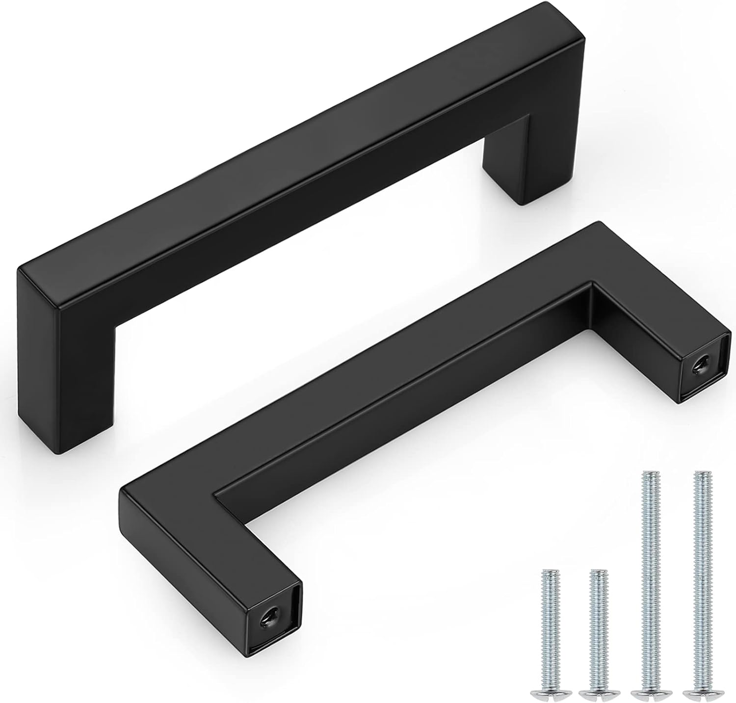 (10 Pack Square Kitchen Cabinet Handles Matte Black 3-3/4 Inch(96Mm) Hole Center