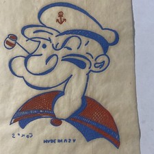 Vintage Antique 1950  s Popeye The Sailor Man Cartoon TV Mini Iron On Transfer