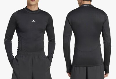 Adidas Men Tech-Fit Cold-ready Shirts Black Jersey Casual Top Tee