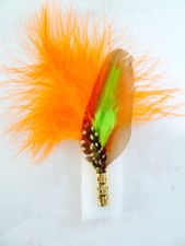 Handmade FEATHER BOUTONNIERE Silver Pinback Men Women Wedding Coat Lapel 10