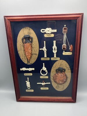 VTG Nautical Sailor Sailing Rope Knots Framed Shadow Box 15 3/4'' Tall