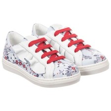 NWT NEW Fendi Girls blue floral white leather ruffle sneakers 31 US 13 RT 500