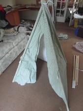 Large square WIGWAM 5' tall Heavy cotton fabric Thick wooden poles Green