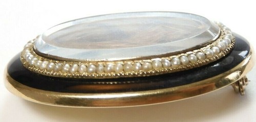 Spilla vittoriana lutto oro 13KY smalto spilla capelli 1,66" x 1,20" fine b - Foto 4 di 11